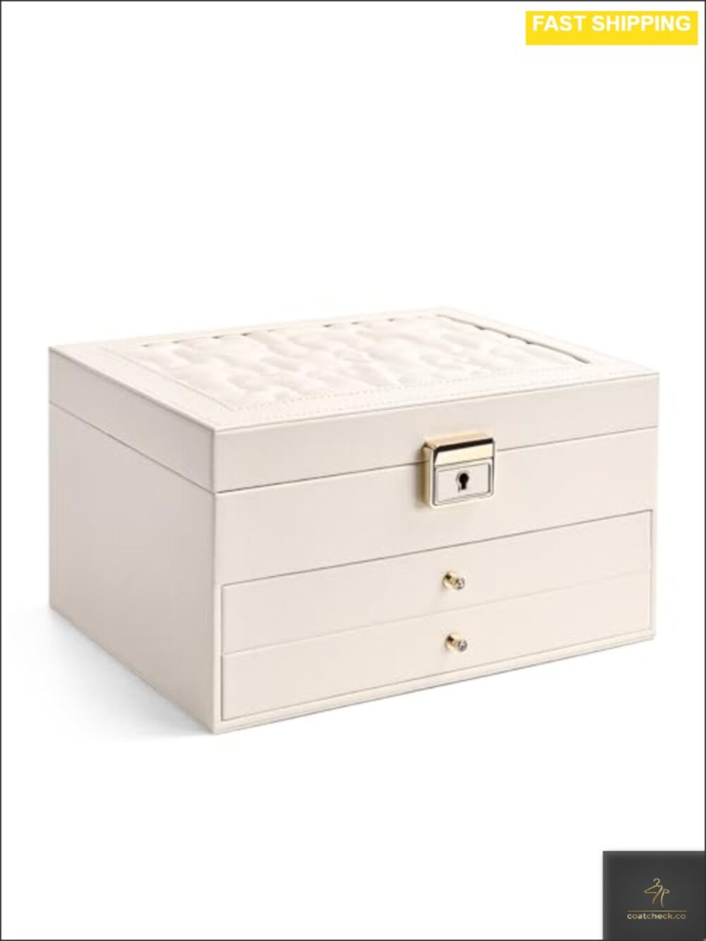 Faux Leather 3-Layer Jewelry Box Organizer with Lock